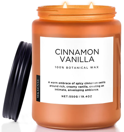 M&SENSE Cinnamon Vanilla Fall Scented Candles for Home, Natural Soy Wax 19.4oz 110 Hours Large Long Lasting Strong Scented Classic Christmas Holiday 2 Wicks Candle Gift Home Decor