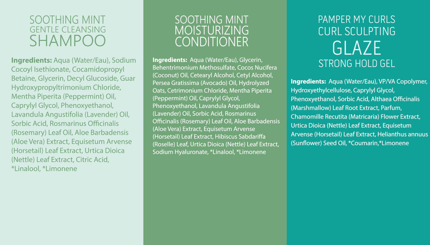 INAHSI Sample Pack | Gentle Cleansing Shampoo | Soothing Mint Conditioner | Curl Sculpting Glaze Strong Hold Gel | Hair Products for Naturally Curly Hair | Made in the USA