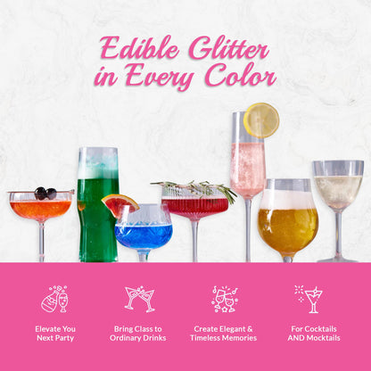Glitter Faced Purple Edible Glitter For Drinks With 0-Calories, No Taste or Texture | 30ml Food-Grade, 30 Drinks, Luster Dust | Ideal for Beverages, Galentine’s, Parties & Events | Made in USA