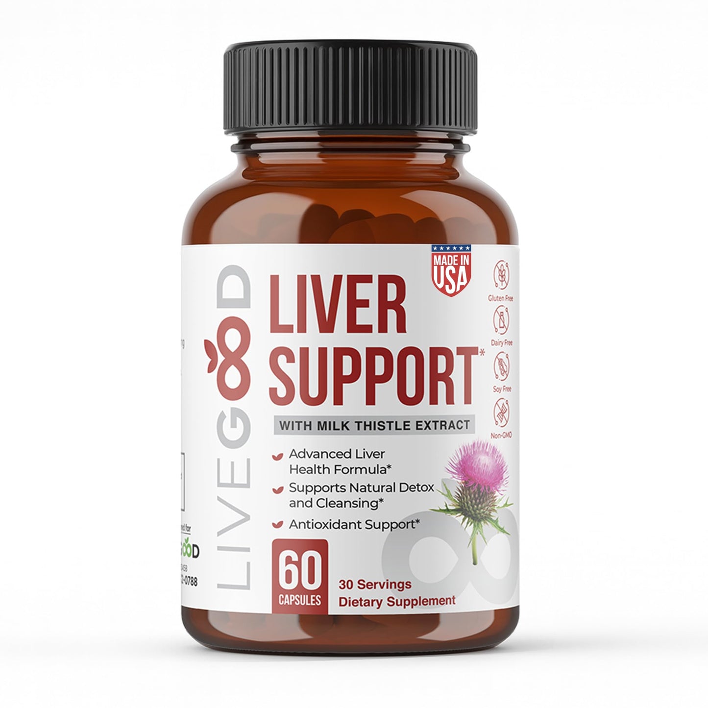 LIVEGOOD Liver Support Supplement for Liver Cleanse Detox, Milk Thistle and Dandelion Root, with Turmeric and Alpha Lipoic Acid for Overall Health (60 Count)