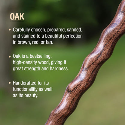 Brazos Trekking Pole Hiking Stick for Men and Women Handcrafted of Lightweight Wood and made in the USA, Brown Oak, 58 Inches