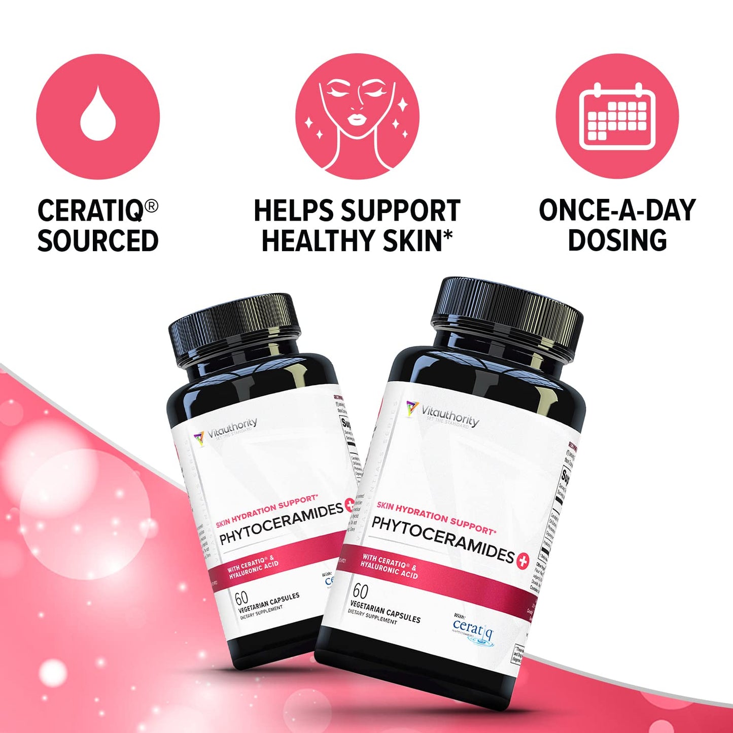 Hydrating Anti Aging Phytoceramides Supplement - Clinically Proven Ceratiq Ceramides with Hyaluronic Acid 700mg - Skin Barrier Repair Itchy Dry Skin Supplement for Women