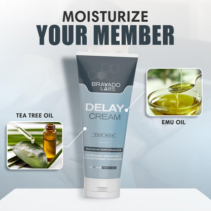 Bravado Labs Delay Cream for Men – Stay Hard and Last Longer in Bed - Retardantes para Caballeros – Long Lasting Personal Gel – Gentle Formula – Discreet - Fast-Absorbing Cream - Made in USA - 1oz