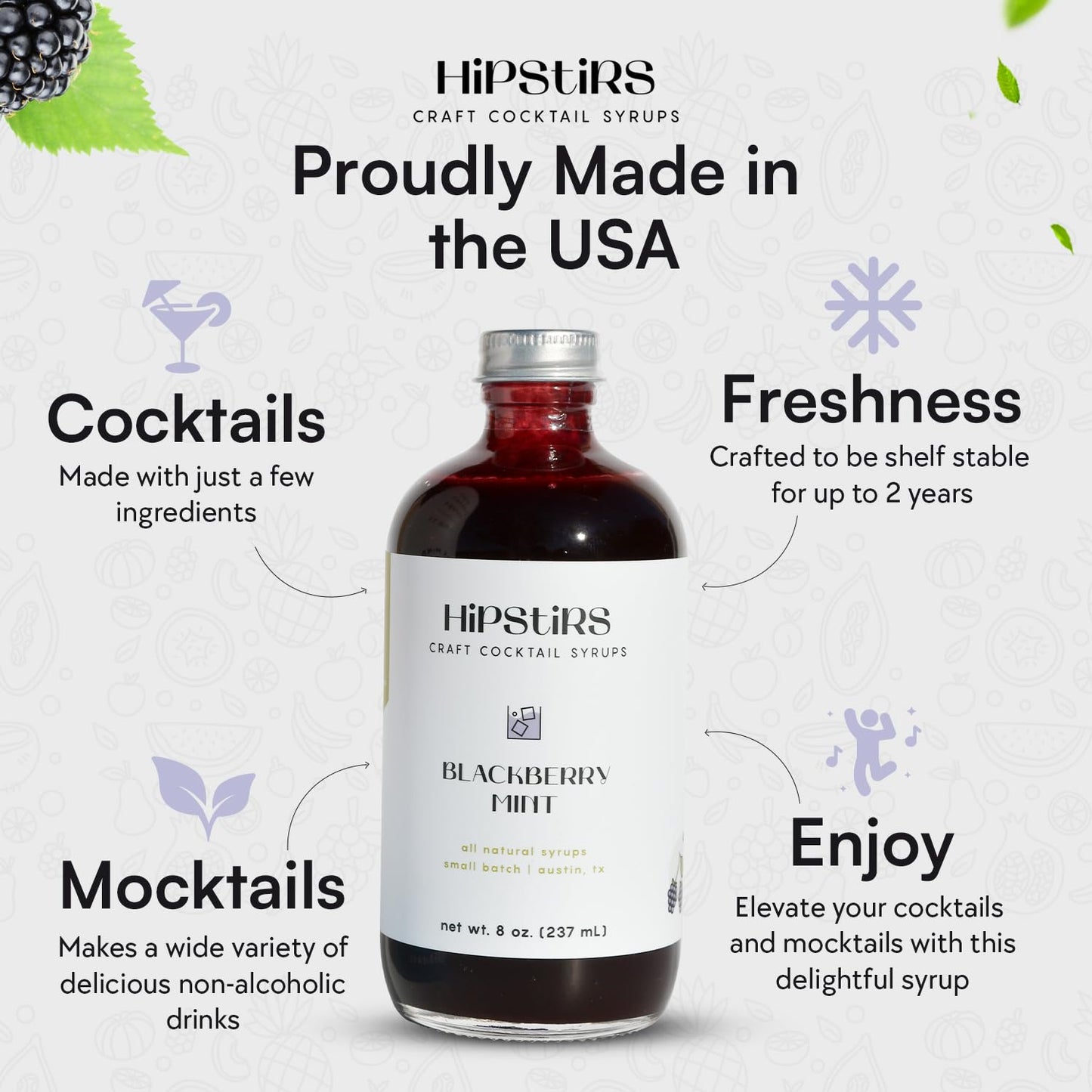 HipStirs Blackberry Mint Syrup for Cocktails - Real Ingredients Make our Blackberry Syrup for Drinks Perfect for a Sangria Mix (8 Fl Oz)