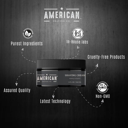 American Shaving Co. Maple Shaving Cream For Men 8 Oz, Made in USA, Easy Application, Quality Potent Ingredients, Non-GMO, GMP Certified, Cruelty-Free Products