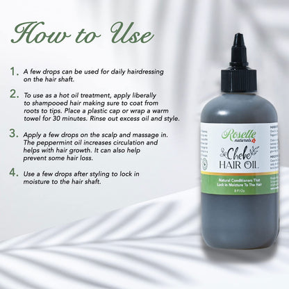 Roselle Naturals Chebe Oil for Hair Growth for Black Women, Chebe Oil Hair Growth Products Made in USA 8 Fl Oz - Chebe Powder Chebe Hair Grease for Stronger, Longer, Thicker Hair.