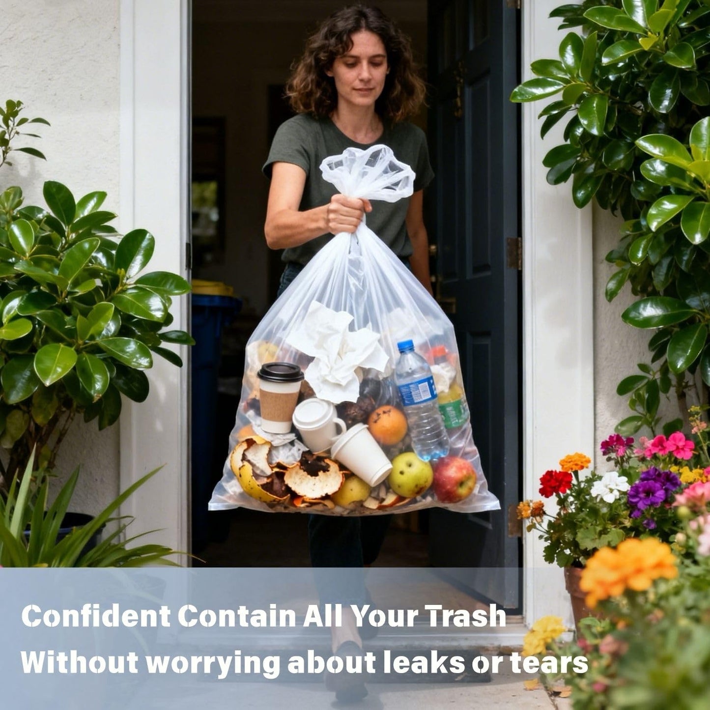 30 33 40 Gallon Clear Trash Bags, 260 Count High Density Garbage Bags, Made in USA, Recycling Trash Can Liners, Puncture-Resistant Plastic Waste Bags for Kitchens Yards Offices Commercial