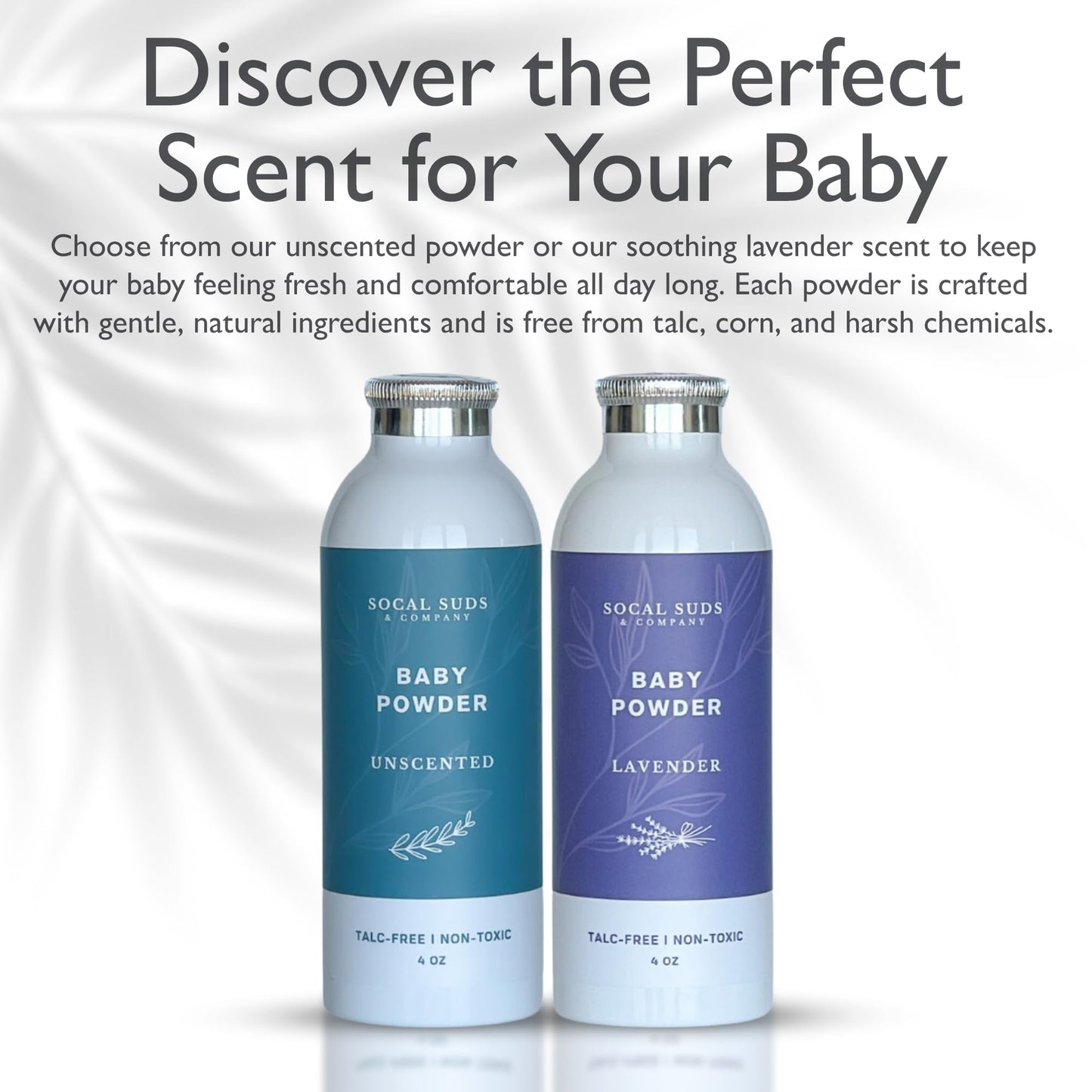 SoCal Suds & Company - Natural Baby Powder Talc-Free - Newborn Essentials with Arrowroot Powder, Kaolin, Aspen Bark Extract for Soft Soothing Protected Skin - Gentle Absorption - Lavender, 4oz