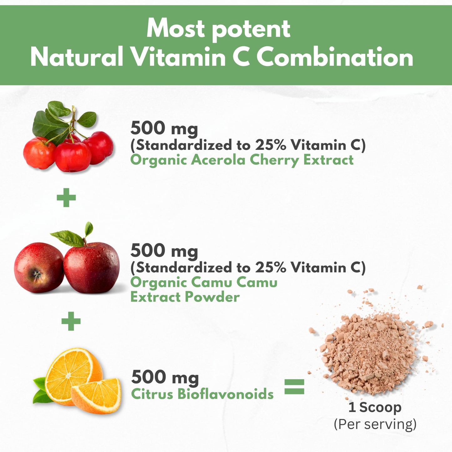 Natural Vitamin C from Organic Acerola Cherry & Camu Camu Powder - High Absorption with Citrus Bioflavonoids - Immune System & Collagen Booster - Anti Aging Skin Vitamins Made in USA 90 servings