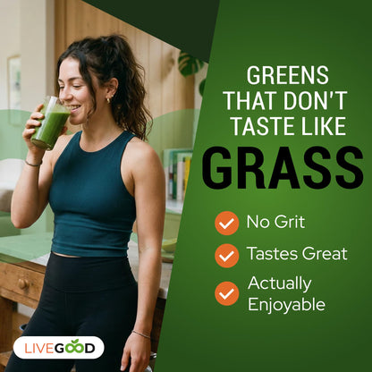 LIVEGOOD Daily Greens Powder Organic Blend for Digestion & Focus – Super Greens Supplement Powder for Immune Support – 30 Servings