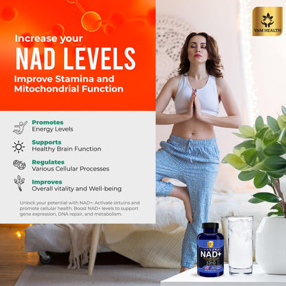 YAM Health Liposomal NAD Nicotinamide Riboside Equivalent with Trans-Resveratrol 300mg, Premium Halal NAD Supplement for Energy Metabolism, DNA Repair and Longevity, Vegan, Non-GMO (60 Count)