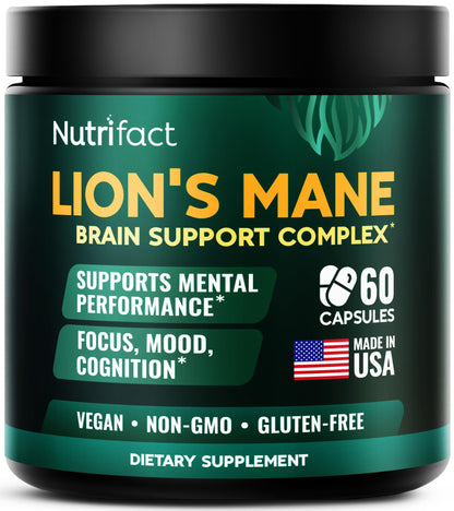 Lions Mane Supplement Capsules – 1000 mg per Serving, Complete Brain Support Complex with L Theanine, Ginkgo Leaf, Vitamin B6, B12 - Vegan, Non-GMO & Made in USA Lions Mane Mushroom - 60 Capsules