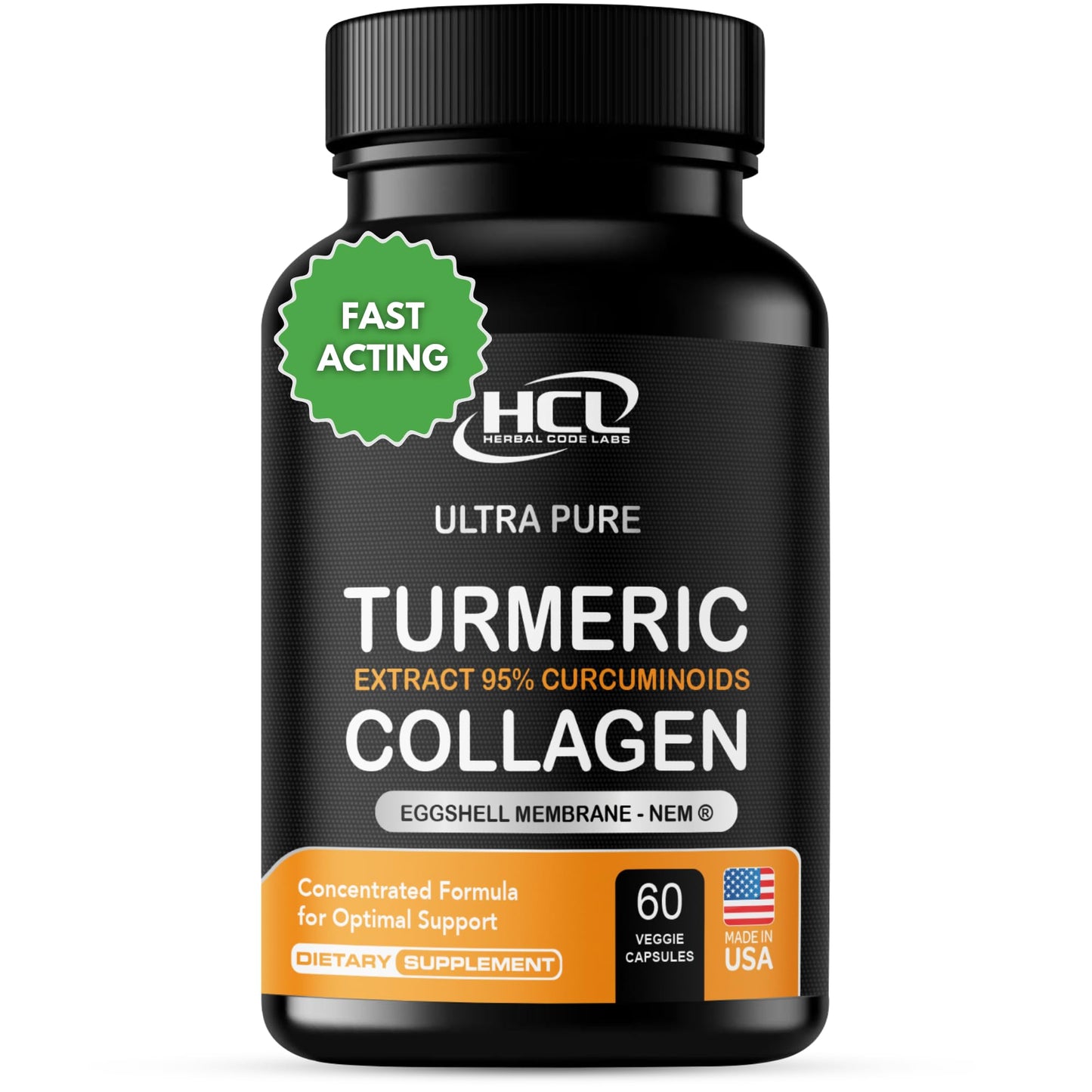 Turmeric Curcumin 95% Extract & Collagen Capsules - NEM Promotes Knee Comfort & Flexibility - Eggshell Membrane w Naturally Occurring Glucosamine Chondroitin Hyaluronic Acid- Made in USA