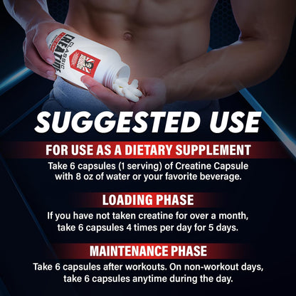 Creatine Monohydrate Capsules - 5000mg + BioFit™ (Max Strength) Supports Muscle Growth & Recovery, Performance, Cognitive Health - Creatine Pills for Men & Women - Made in USA + 180 V Capsules