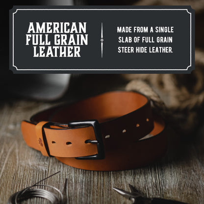 Main Street Forge All American Leather Belt | Made in USA | Men's Heavy Duty Work Belt | Brn-42