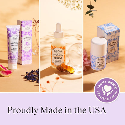LilyAna Naturals Ageless Beauty Trio Skincare Set - Retinol Cream 1.7 oz, Charcoal Face Scrub 3 oz, Vitamin C Serum 1 oz - Anti Aging Wrinkle Cream for Face and Brightening Serum and Facial Scrub