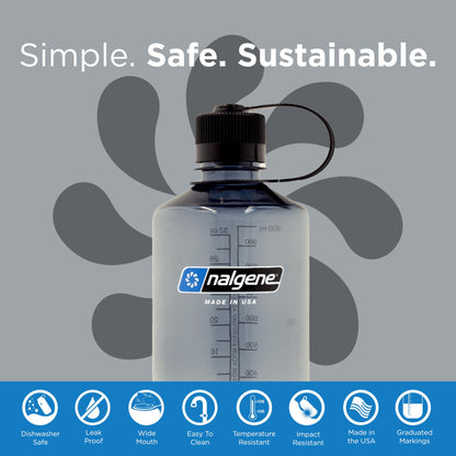 Nalgene Leak Proof Tritan BPA-Free Water Bottle - 32 oz Narrow Mouth - Made in the USA for Outdoor Use & Daily Hydration (Grey)