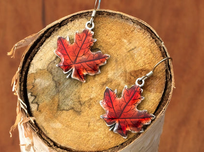 DANFORTH - Maple Leaf Fall/Autumn Earrings - 3/4” Pewter, Handcrafted, Surgical Steel Wires, Made In USA