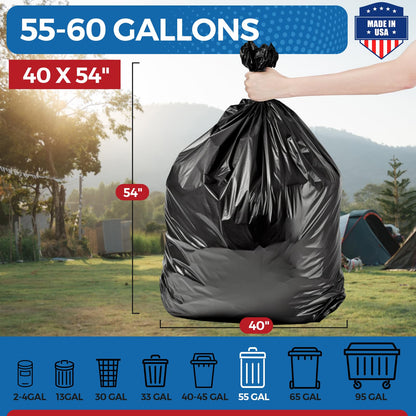 Fuxury 60 Gallon Trash Bags Medium Duty, 100 Count Garbage Bags, 38 x 58" Extra Large Black Trash Bags, 0.9 Mil Plastic Bags for Serious Garbage Cleanup, Made in USA