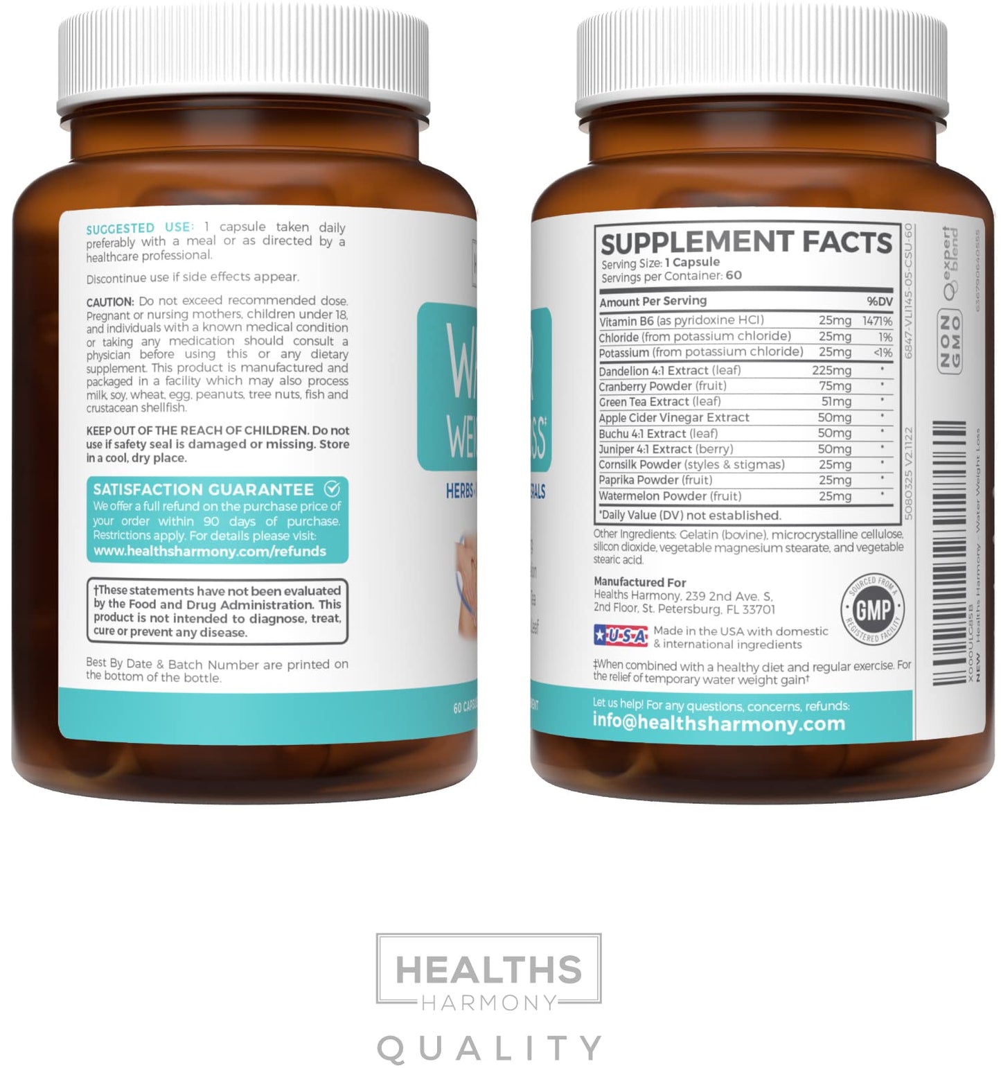 Natural Diuretic Water Pills (2 Month Supply) Relief from Bloating, Swelling, Water Retention, Water Weight Loss - Dandelion, Potassium, & Green Tea Herbal Supplement - for Women & Men - 60 Capsules