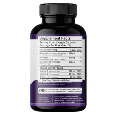 Gade Nutrition Quercetin with Bromelain & Elderberry | Quercetin with Vitamin C and Zinc | Zinc Quercetin 500mg with Vitamin D3 | Daily Immune Support Supplement - 2 Months Supply