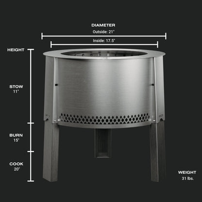 Breeo Smokeless FIrePit (Y Series - Stainless Steel) | 21 inch Portable Smokeless Fire Pit for Outside | 31 Pounds | Ideal for Families Compatible with Wide Range of Breeo Accessories