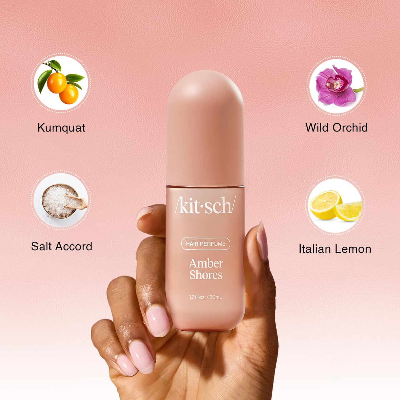 Kitsch Amber Shores Hair Perfume for Women - Hair Spray & Body Mist - Clean, Deodorizing & Patented Odor-Eliminating Technology - Freshen Hair, Body & Pillows - Woody Aquatic Scent - 50ml