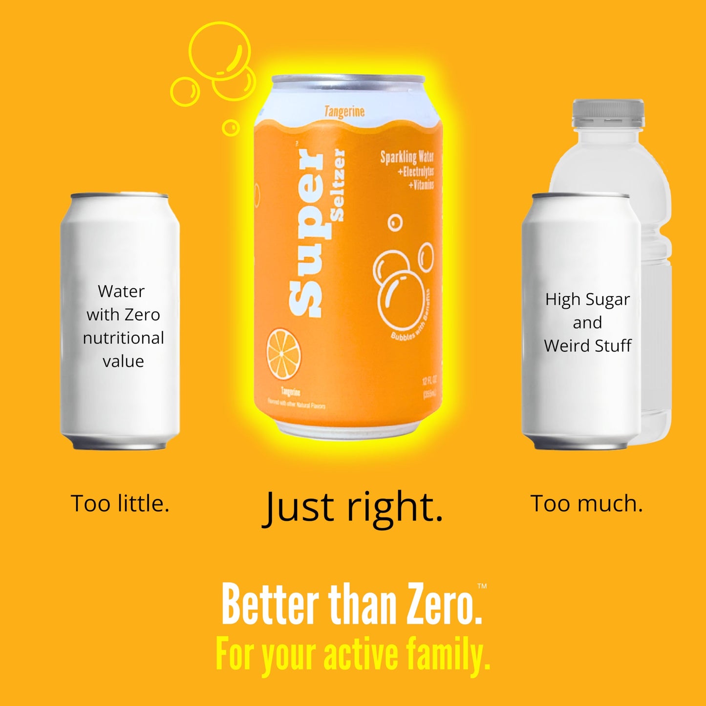 Super Seltzer Sparkling Water with Electrolytes and Vitamins, Tangerine Naturally Flavored, 12 Fl Oz, Pack of 12 cans