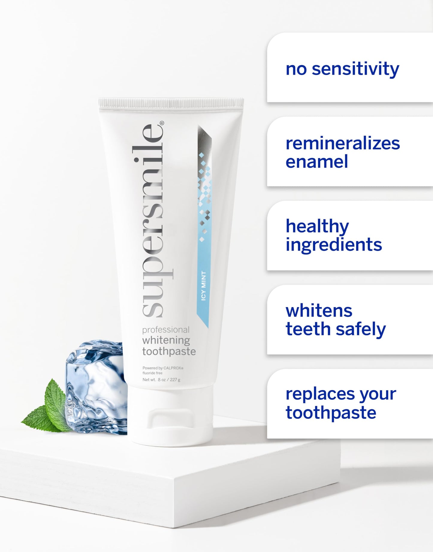 Supersmile Icy Mint Fluoride-Free – Whitening Toothpaste for Visibly Brighter Teeth – Whitens Up to 6 Shades, 8 oz