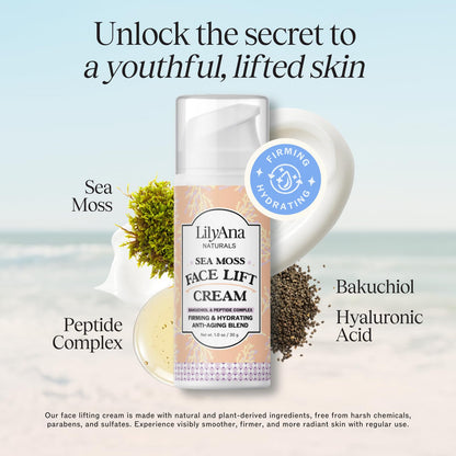 LilyAna Naturals Bakuchiol Face Lift Cream with Sea Moss and Peptide Complex - Face Cream for Women - Moisturizing and Lifting Facial Cream - Anti-Aging Overnight Moisturizer - Made in the USA