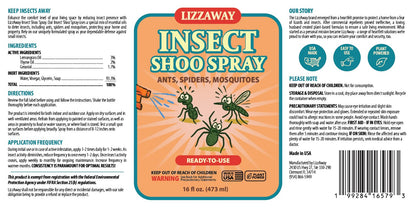 LizzAway Insect Shoo Spray - Insect Repellent Spray - Pet and Kid Safe Ant, Mosquito, and Spider Repellent for Indoor/Outdoor Use - Lemongrass, Thyme, Geraniol Powered Bug Control for Home