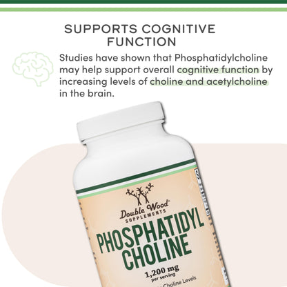 Phosphatidylcholine 1,200mg – 210 Softgels – Enhanced Version of Sunflower and Soy Lecithin (Choline Supplements) - Non-GMO and Gluten Free to Support Brain Health by Double Wood