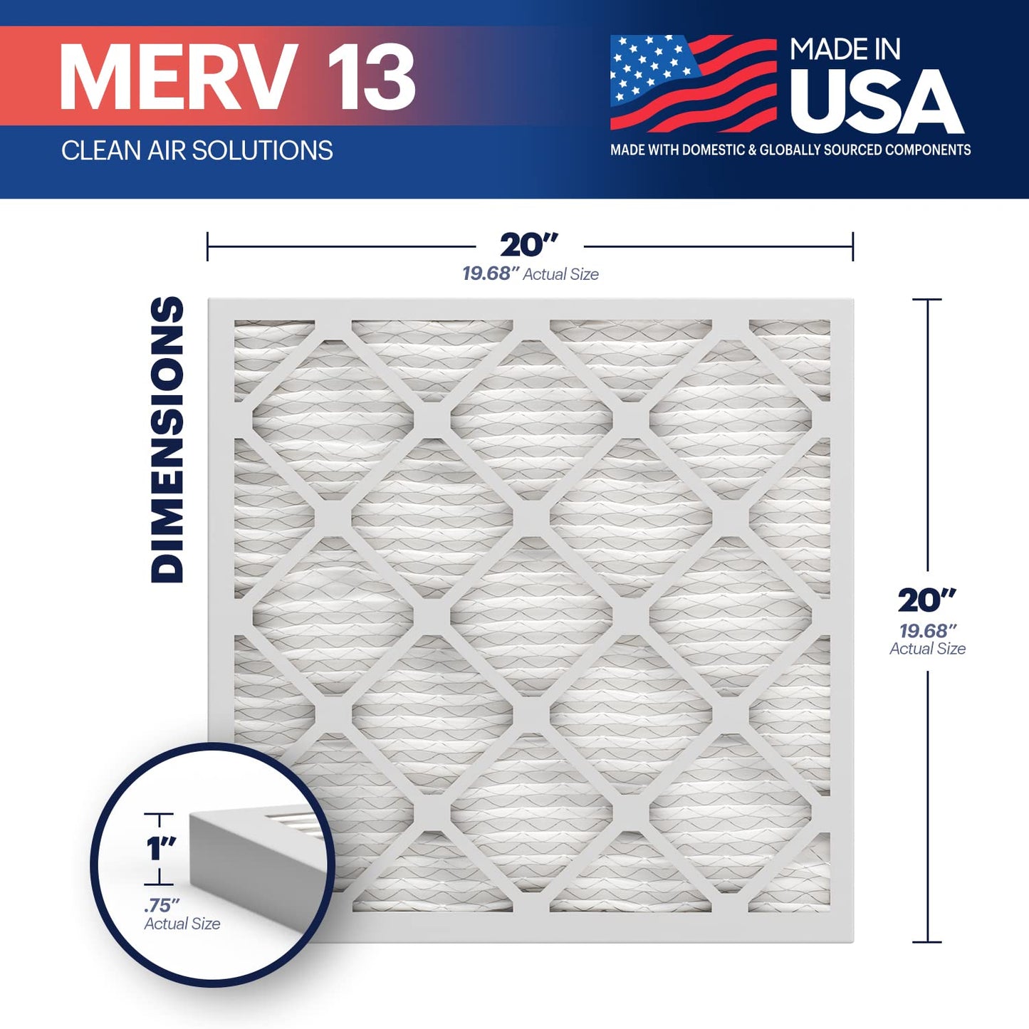 BNX TruFilter Air Filter MERV 13 - MADE IN USA - Electrostatic Pleated Air Conditioner HVAC AC Furnace Filters for Allergies, Pollen, Mold, Bacteria, Smoke, Allergen, MPR 1900 FPR 10