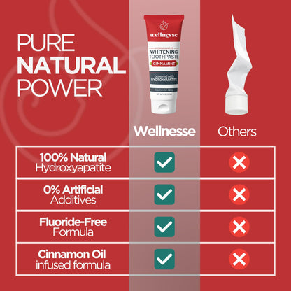 Wellnesse Hydroxyapatite Toothpaste – Fluoride Free for Sensitive Gums – Anti-Plaque, Remineralizing, Enamel Protection & Natural Whitening Toothpaste for Adults – Cinnamint Flavor - 4 oz