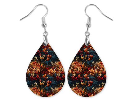 Fall Earrings for Women Autumn Lightweight Teardrop Dangle Fun Colorful Statement Jewelry Handmade by the Painted Pug (Fall Leaves Blue Og)