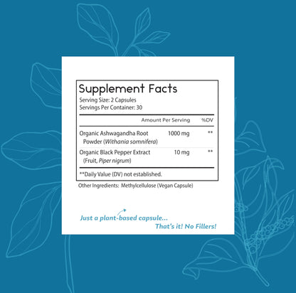 Thomas' all-natural Remedies Organic Ashwagandha Stress Support Supplement, Mood & Energy Support, Pure Ashwagandha 1000mg, Ultra Absorption with Black Pepper, Vegan, No fillers