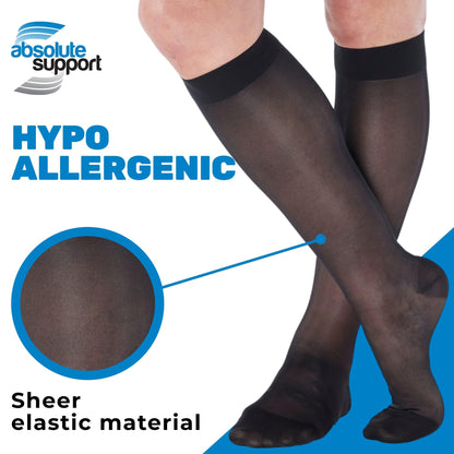 ABSOLUTE SUPPORT Made in USA Sheer Compression Socks for Women 15-20 mmHg - Support Hose Knee High Stockings, Black, X-Large