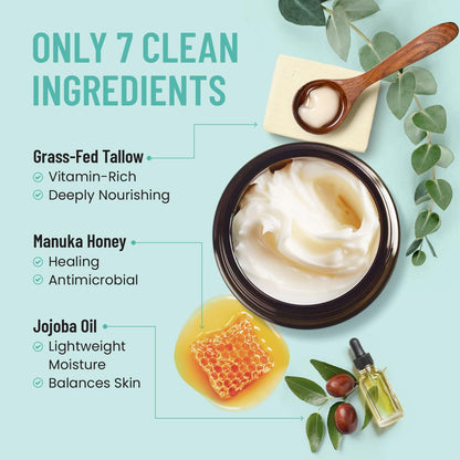 Body Restore Grass Fed Whipped Beef Tallow for Skin, Face, Body, Dry Skin - with Manuka Honey, Jojoba Oil, Birthday Gifts for Women, Men, Travel Essentials, Self Care - Eucalyptus