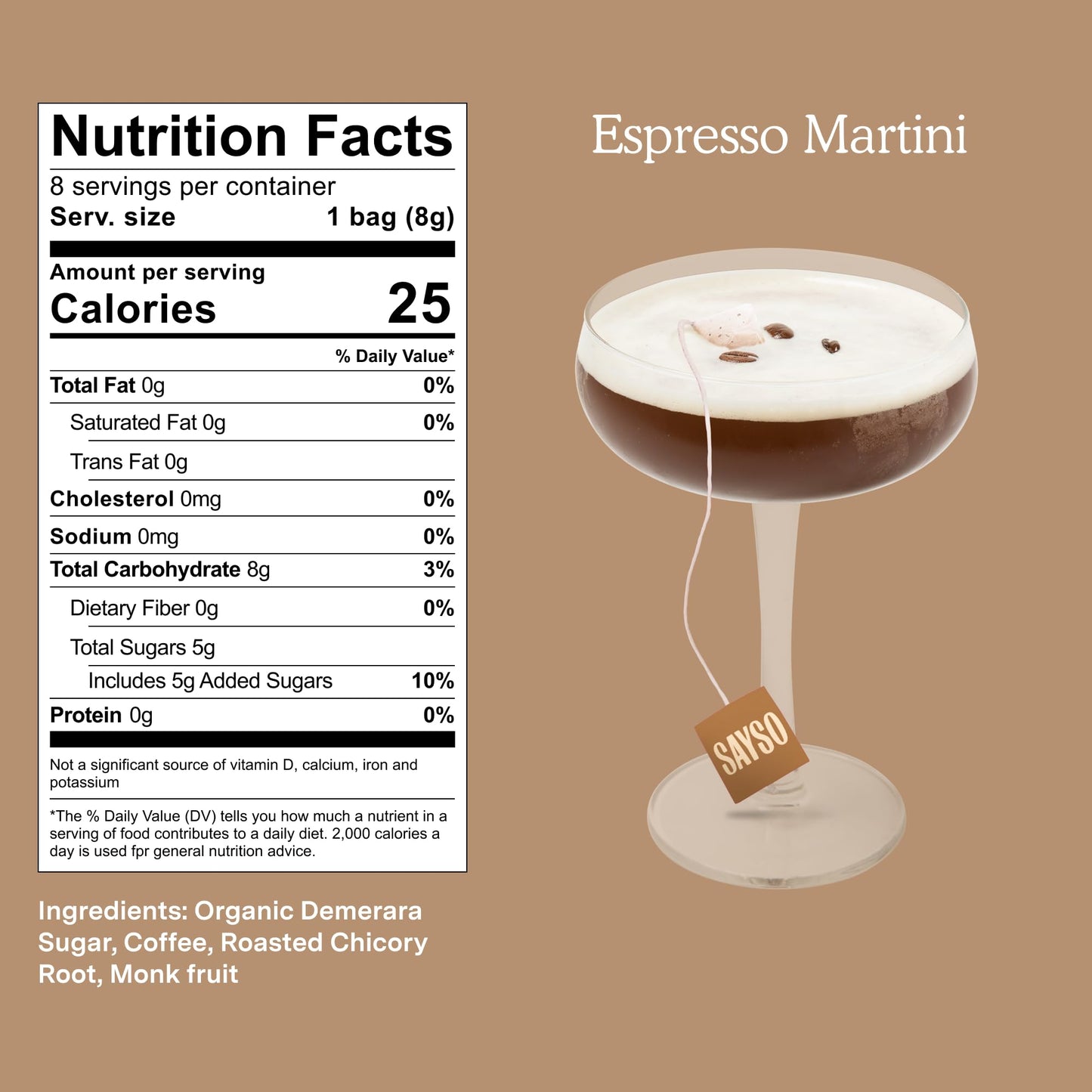 SAYSO: Espresso Martini Instant Cocktail Tea Bags | Infuses with Cold Water & Spirits for a Premium Craft Cocktail or Mocktail (25 Calories, 5g Sugar), 8-Pack