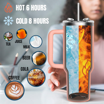 Made in USA - Personalized Tumbler 40oz with Handle and Straw - Custom Stainless Steel Travel Coffee Cup with Engraved Name Text - Personalized Birthday Gifts for Her, Mom, Friends (BLCAK-Men)