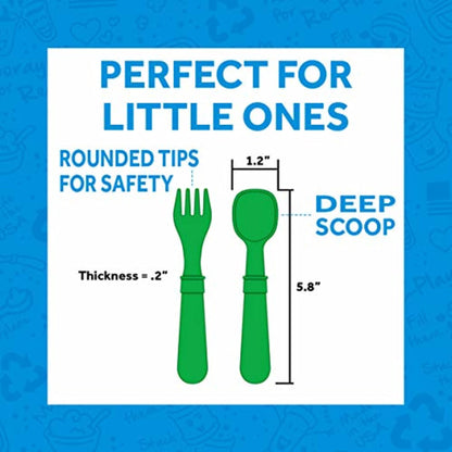 Re-Play Toddler Forks and Spoons Set - 4x4 Toddler Utensils Set - Dishwasher and Microwave Safe - Made in USA - Pack of 8-5.8" x 1.2" x 0.2" - Modern Blue