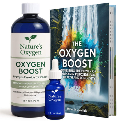 Nature’s Oxygen Food Grade Hydrogen Peroxide 12% Solution, 16 fl oz Pint Bottle with 2 fl oz Dropper and The Oxygen Boost Book, Only H₂O₂ & Water, Made in USA