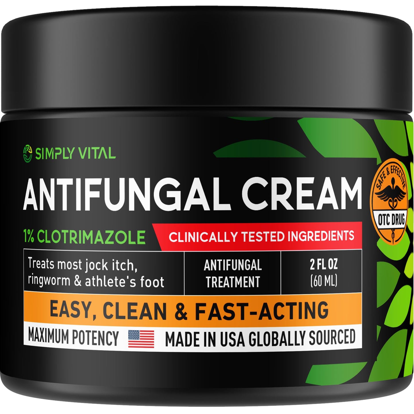 Clotrimazole Antifungal Cream - Treats Most Athlete’s Foot, Jock Itch, Ringworm - Clotrimazole 1% Anti Fungal Cream for Skin, Athletes Foot Treatment, Ring Worm Medication for Humans - 2oz Made in USA