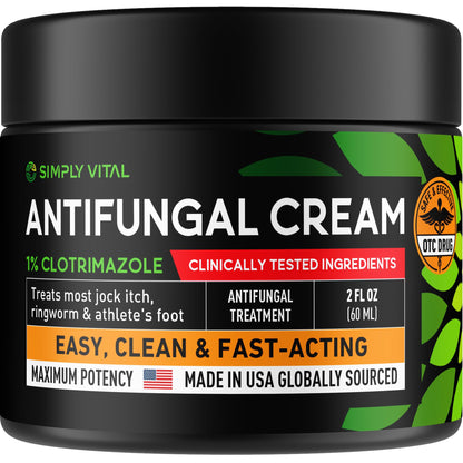 Clotrimazole Antifungal Cream - Treats Most Athlete’s Foot, Jock Itch, Ringworm - Clotrimazole 1% Anti Fungal Cream for Skin, Athletes Foot Treatment, Ring Worm Medication for Humans - 2oz Made in USA