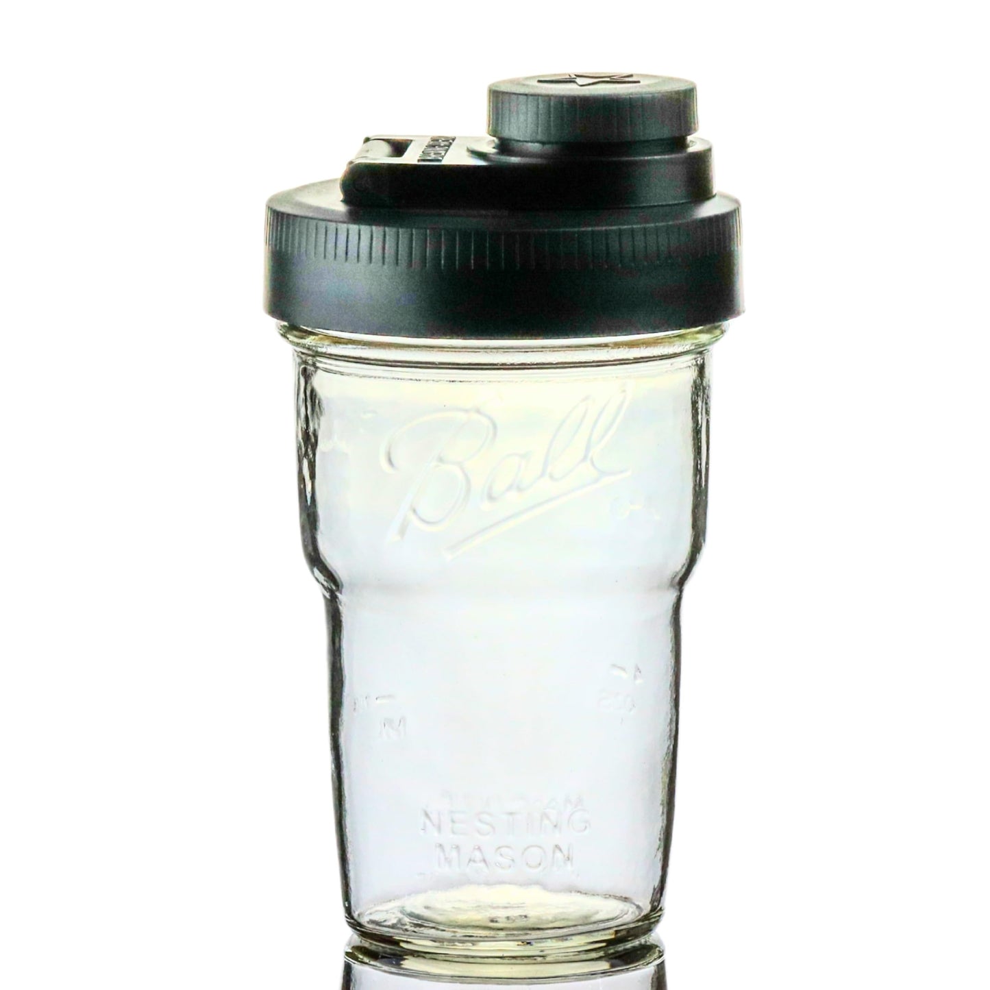 Brewing America Nesting Jar with Drinking Lid as Travel Cup, 1 Pint (16 oz) with Black Pouring Lid on Wide Mouth Ball Nesting Mason Jar, USA-Made To Go Drink Cup, 1-Pack