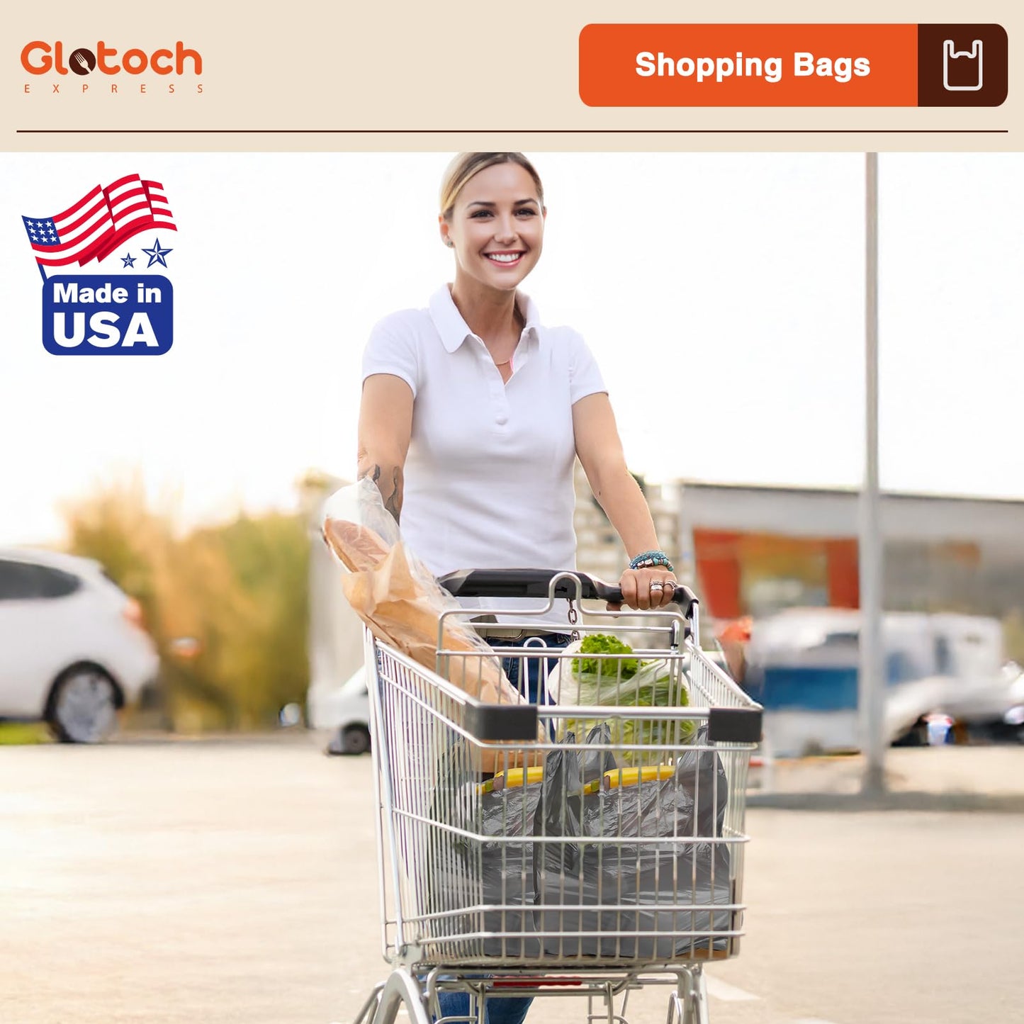 Glotoch 1000 Count Plastic T-shirt Bags Grey, 11.5" x 6.5" x 21" White Grocery Bags with Handles for Restaurant, Retail, Grocery Store, Takeout, Convenience Stores, Shopping Bag in Bulk