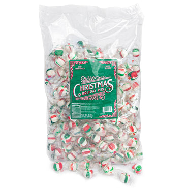 Stewart - Red & Green Striped Soft Peppermint Puffs, Festive Peppermint Candy | Not Just for Christmas | Individually Wrapped Candy Bulk Pack [2lb Bag] - Perfect for Bowls - Made in USA
