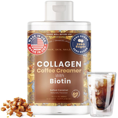 Owl & Ox Collagen Coffee Creamer Biotin-Infused for Healthy Hair, Skin & Nails | Keto, Dairy-Free, Sugar-Free, Gluten-Free | Liquid Salted Caramel | 30 Servings
