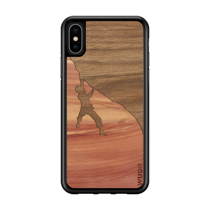 WUDN Wooden Phone Case, Laser Engraved (Rock Climber Cedar Sky) Compatible with iPhone Xs Max