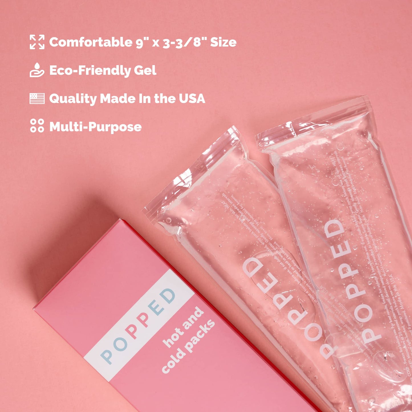 Popped Reusable Hot and Cold Packs | Made in The USA | Perineal Ice Packs, Cooling Pads for Postpartum Essentials | Gel Pack for Pain Relief, Hemorrhoids, and Cramping After Birth (2 Count)